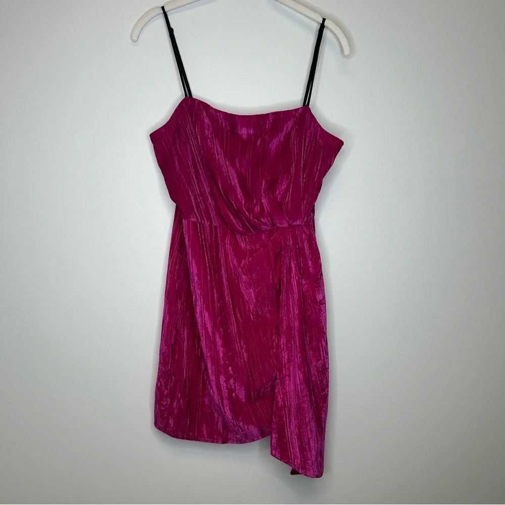 Saylor Aurelie Hot Pink Velvet Draped Spaghetti Strap Mini Dress Women’s Medium